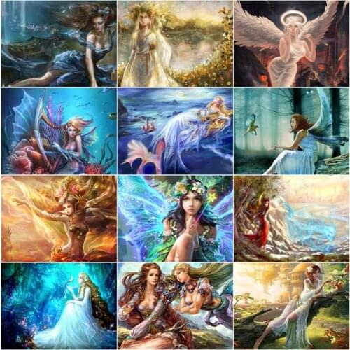 Angel Mermaid Goddess Fairy Diy 5D Diamond Paintings Full Square and Round Embroidery Mosaic Cross Home Decoration for Gift