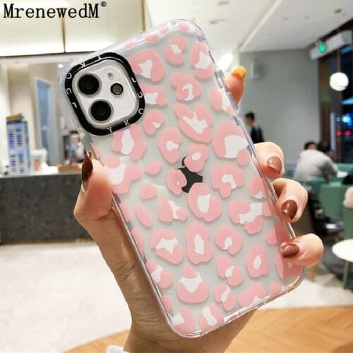 Cute Cartoon Pink Animals Leopard Phone Case For iPhone 12 11 Pro XR XS Max 12 Mini 7 8 Plus SE2 Transparent Soft Silicone Cover