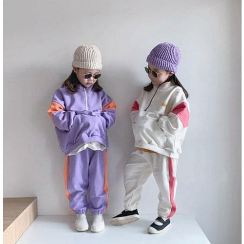 2021 New Boys Girls Clothes 2 Piece Set Autumn Korean Fashion Style Kids Children Long Sleeve Hoodies And Pants Clothes Outfits