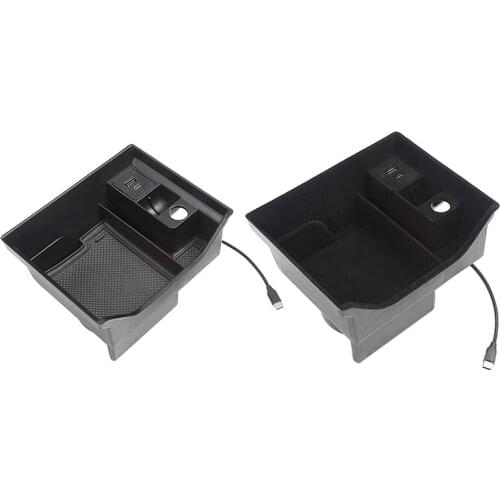 For Tesla Model 3 Y 2021 Central Armrest Storage Box with USB Charging Port and Press Type Cup Holder