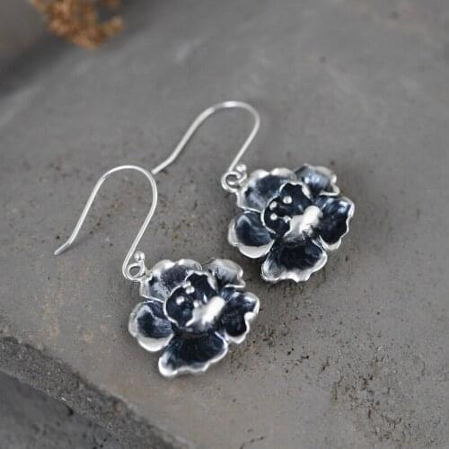 FNJ Romantic Flower Earrings 925 Silver Original Pure S925 Sterling Silver Drop Earring for Women Jewelry Vintage