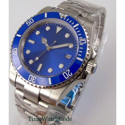 Genuine Miyota 8215 NH35 movement 40mm Automatic Mens Wristwatch blue Dial Date bracelet sapphire glass ceramic bezel Bliger