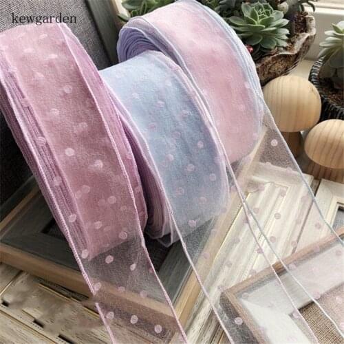 Kewgarden DIY Hair Boknot Accessories 2" 5cm Edge Dot Wrinkle Gauze Voile Ribbon Handmade Tape Packing Webbing 5 Meters