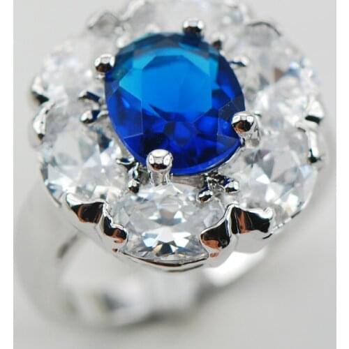Blue Crystal Zircon Crystal Zircon 925 Sterling Silver Ring Size 6 7 8 9 10 F1002