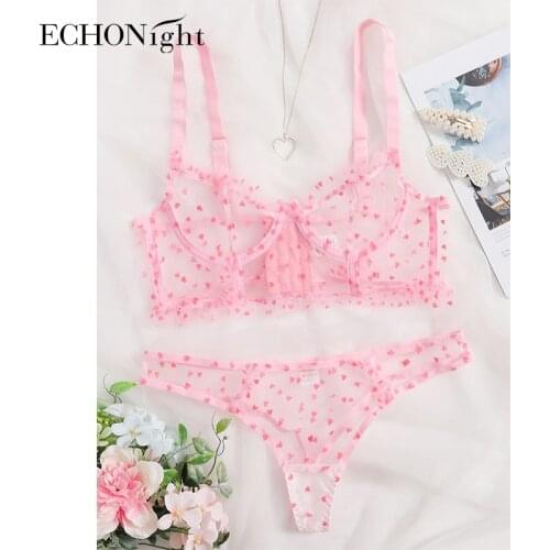 Echonight Polka Dot Lingerie Set Womens Underwear Set See Through Erotic Lingerie Lace Love Lenceria Transparent Lingerie Set