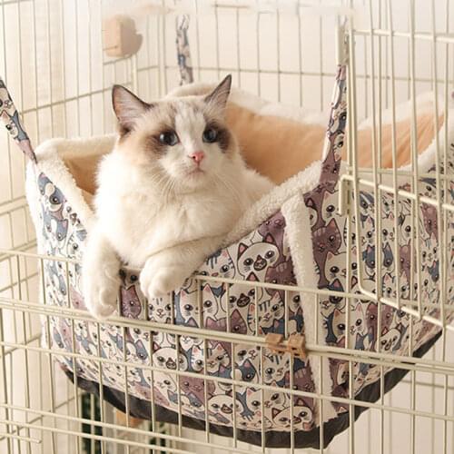 Kitten Printed Cat House Winter Square/Round Shaped Hanging Cat Furniture Soft Velvet Puppy Bed for Animal Pets Dogs Accessories