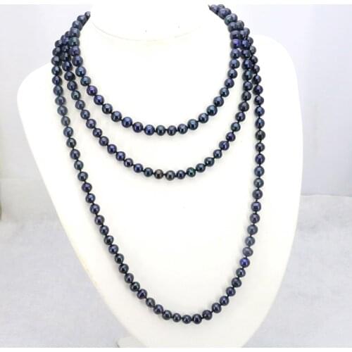 Hot Black pearl long necklace 7-8mm DIY handmade jewelry 55inches 2 piece/lot suitable for women party wear