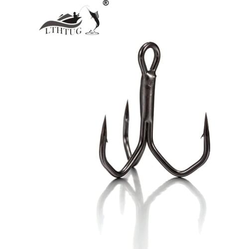 LTHTUG 15pcs/lot Black Color Treble Hook High Strength Hooks 4# 6# 8# 10# 12# 14# High-Carbon Steel Saltwater Fishing Hook