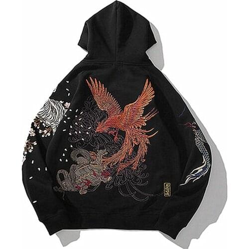 Makuluya Spring Yokosuka 4 beasts Black dragon White tiger Phoenix Suzaku Snake turtle Pattern Embroidered Pullover Sakura L