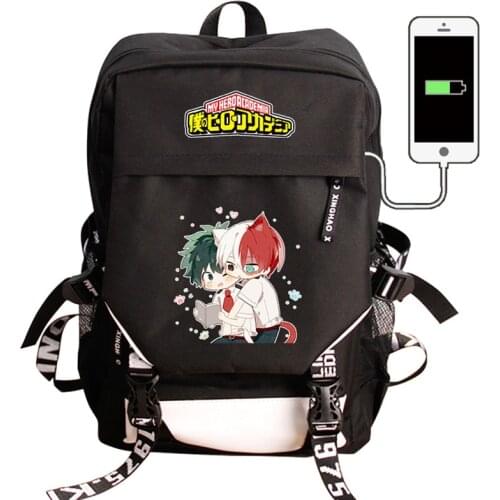 My Hero Academia Laptop USB Charging Backpack Boku no Hero Academia COS School Bag Pack Bag Backpack Waterproof Travel Rucksack