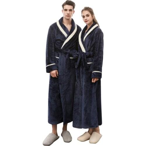 Men Bathrobe Long Flannel Warm Bath Robe 2018 Winter Thicken Kimono Robes Couples Male Dressing Gown Sexy Sleepwear Nightwear