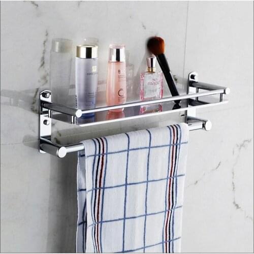 Wall Mounted Bathroom Accessories Stainless Steel Bathroom Shelves With Towel Bar With Hooks