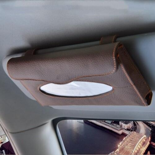 Genuine Leather Sun Visor Type Tissue Boxes Black Brown Beige Hanging Style Tissue Box Great Gift for Car Interior Styling