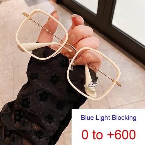Beige Transparent Glasses Luxury Women Anti Blue Light Reading Glasses Brand Square Female Eyeglasses Frame Diopters 0 To +600