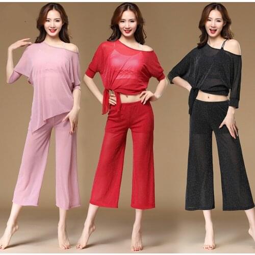 Belly Dance Practice Clothes Silver Mesh Loose Wide Leg Exercise Adult Female