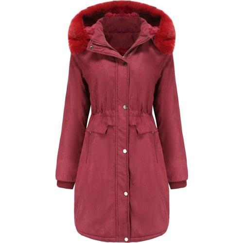 Womens Winter Thicken Military Parka Jacket Warm Fleece Cotton Coat with Removable Hood S-2XL