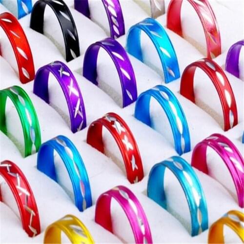 PINKSEE 100Pcs/Pack Fashion Aluminum Rings Jewelry Bulk Mixed Coloured Style Wholesale Low Price