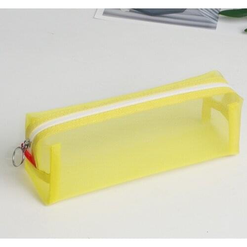 Simple transparent mesh nylon pencil case small fresh large capacity grid pencil bag student exam grid stationery pencil pouch