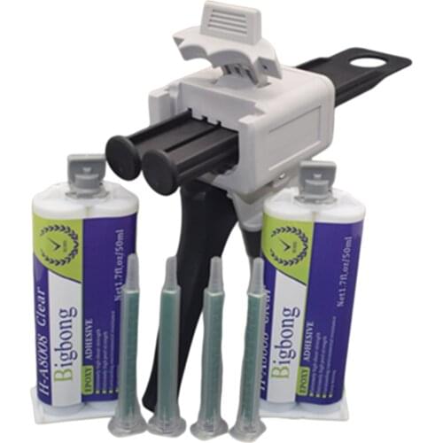 2pcs Clear 1:1 50ml Epoxy Adhesive 2-part Epoxy Resin AB Glue Epoxies & 4pcs Mixing Nozzles Mix Tips & 1:1 50ml Dispensing Gun