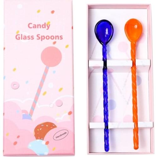 R2JC 1 Set 7 Styles to Choose Espresso Spoons Coffee Spoon Glass Small Spoons for Tea Stirring Rod Mixing Spoon Gift Box Sets