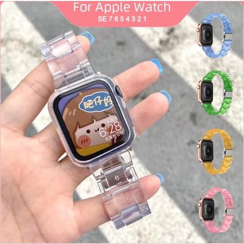 Transparent Resin Watch Strap for Apple Watch SE 6 44mm 40mm steel correa for iwatch 6 series 5 4 3watchband accessories 38 40MM