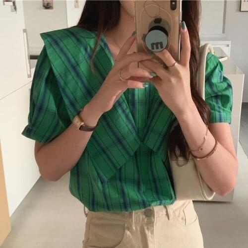 Alien Kitty Preppy Style Retro New Shirts Pullovers Short Sleeves Sweet Elegant 2021 OL Korean Slim-Fit All Match Fashion Tops