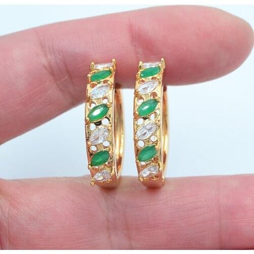 Gold Color Women Fashion White Green Marquise Cubic Zirconia CZ Huggie Hoop Earrings Jewelry