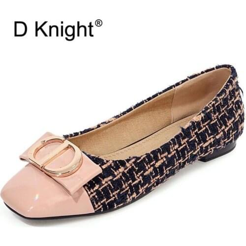 British Style Bow-knot Plaid Women Flat Shoes New Square Toe Shallow Mouth Casual Ladies Loafers Flats Shoes Large Size 31-43-46