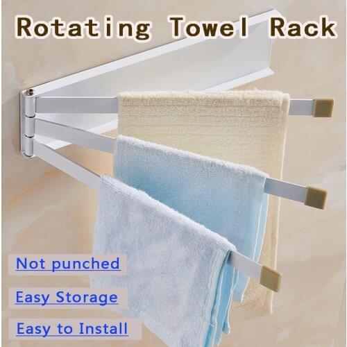 Free Punch Rotating Bathroom Towel Rack Multifunction Bathroom Towel Hanger Rack Holder Wall Mounted Hook Swivel Bathroom Hanger
