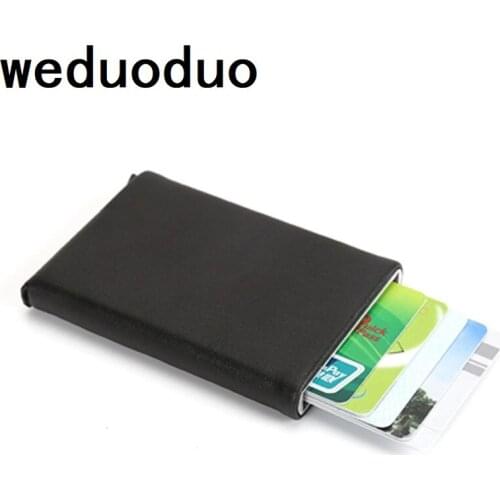 Weduoduo2019 Unisex Antitheft metal card holder rfid aluminium credit card holder with rfid blocking pu leather mini wallet