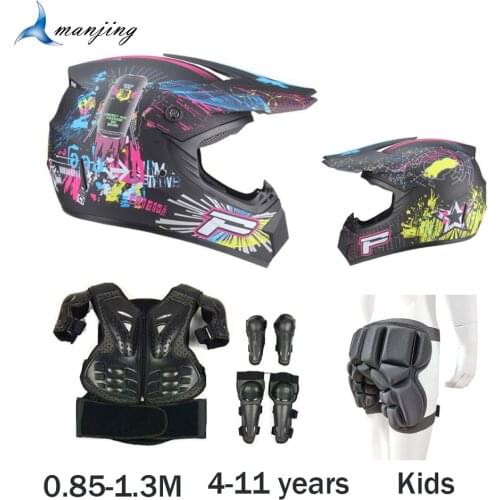 For height 0.85-1.3M Children Motocross Body Protect Armor Vest DH MX Mountain bike Knee Elbow Guard Kids helmet