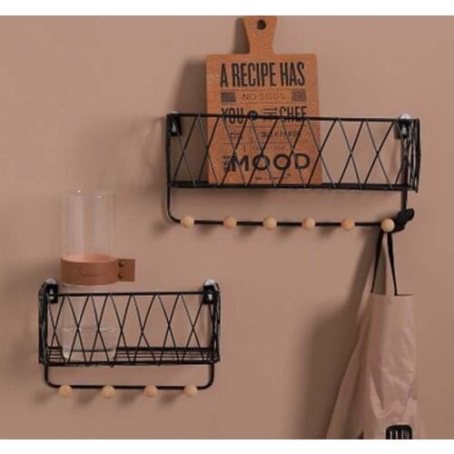 Iron Wall Shelf Wall Mounted Storage Rack Organization For Bedroom Kitchen Home Decor DIY Wall Decoration Holder with wood beads