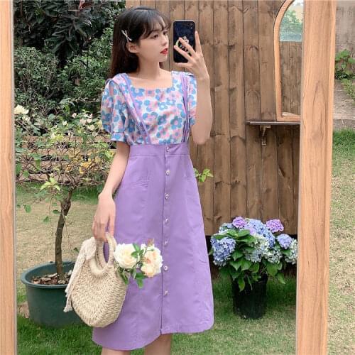 Women 2021 Summer 2 Piece Set Overalls Dress Female Elegant Casual T-Shirt +Suspender Strap Dress Two Piece Fashion Suit C872