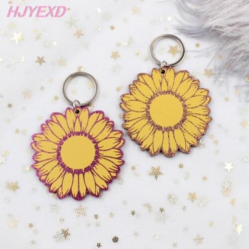 1piece) 63.5mm Coffee Glitter Acrylic Sunflower Keychain 2.5inches Monogram Keychain With Ring Laser Cutout-KC018