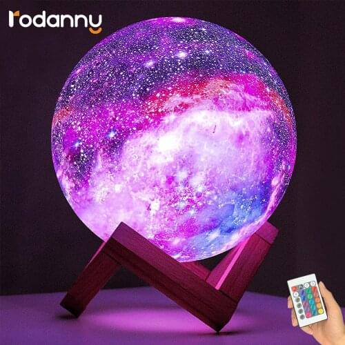 Rodanny 16 Colors 3D Printing Moon Lamp Galaxy Moon Night Light Change Touch Remote Control Home Decoration Lights Kids Gift