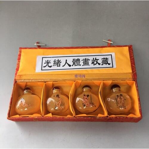 4pc Chinese Guangxu body painting collection glass SNUFF BOTTLE-painting home decoration SNUFF BOTTLE