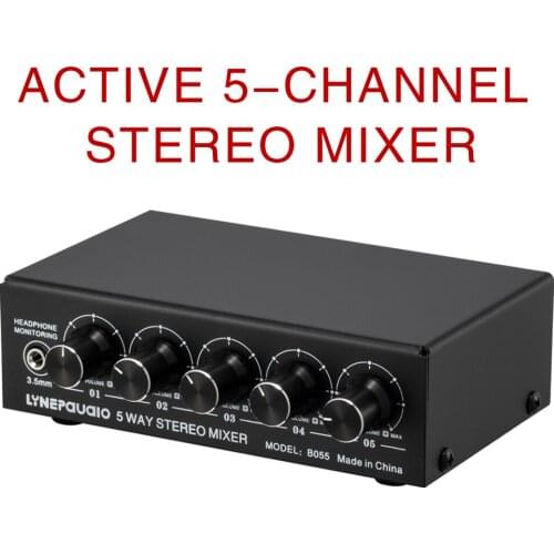 5 channel active stereo mixer multi-channel mixer with independent volume adjustment with headphone monitoring