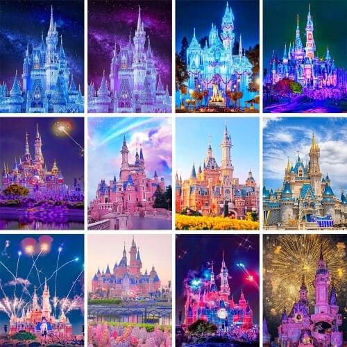 Diy 5D Diamond Embroidery Cartoon Castle Moon Diamond Painting Kit Set Cross Stitch Color Mosaic Landscape Home Decoration Gift