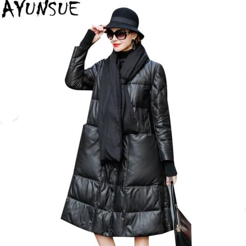 AYUNSUE 2020 Real Leather Jacket Winter Coat Wmen Long Down Jacket Women Genuine Sheepskin Coat with Scarf Chaqueta Mujer MY4692