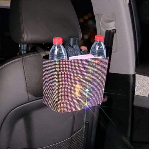 Big Size Large Capacity Crystal Car Trash Bin Can Organizer Garbage Holder Bling Car Funtional Storage Box Women