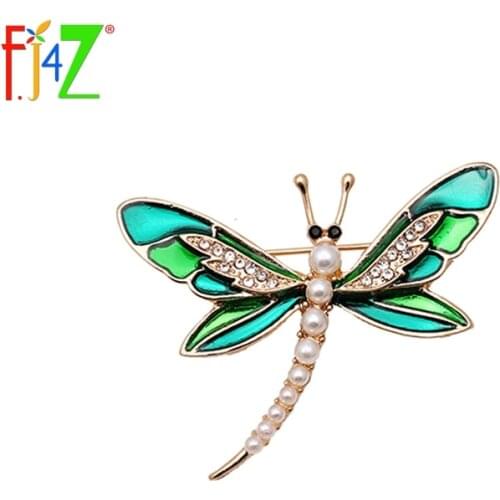 New arrival gift pin brooch Fashion green enamel dragonfly rhinestone imitation pearls Brooches jewelry Accessories for women