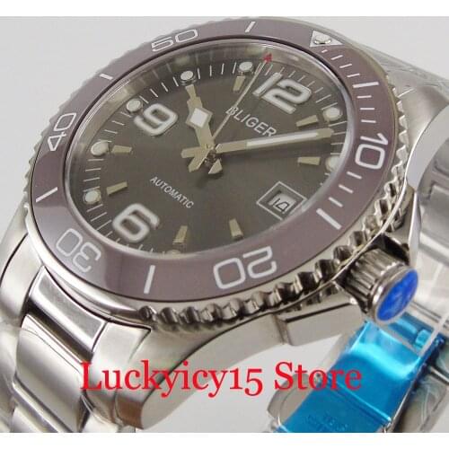 BLIGER Logo Men Watch Black PVD Plated GMT Automatic Movement Jubilee Band Ceramic Bezel Insert