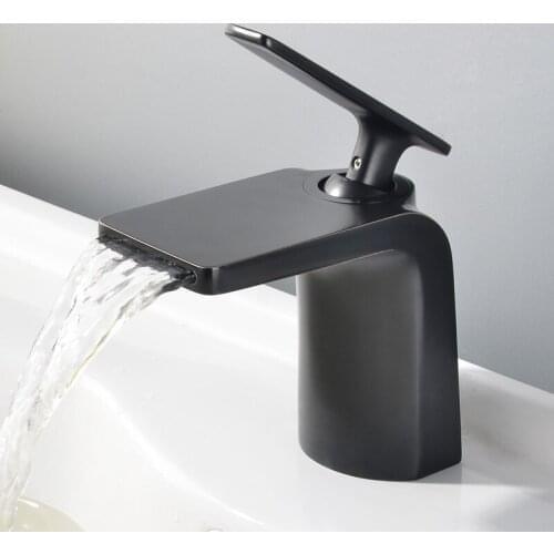 Black Wash Basin Sink Faucet Waterfall Outlet Hot And Cold Mixer Crane Tap Deck Mount Single Hole Wash Faucets