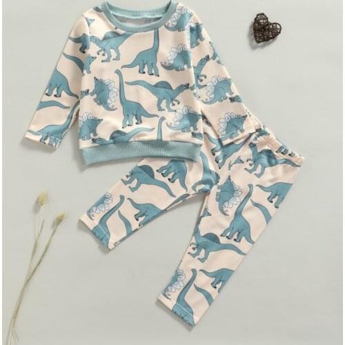 Childrens T-shirt and Trousers Set Cartoon Dinosaur Long Sleeve Sweatshirt and Long Pants Spring Autumn