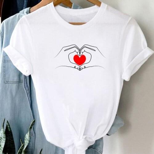 Red Heart In The Hands Printed T Shirt Fashion Women T Shirt Short Sleeve O-neck Tee Tops Female Ladies Cute Graphic T-shirts