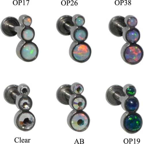 G23 Titanium Or Surgical Steel Opal Trio CZ Gem Labret Monroe Lip Stud Ring Ear Helix Tragus Cartilage Earring Piercing Jewelry