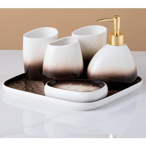 Gradient Brown Ceramic Sanitary Ware-Piece Wash Suit Couples Brushing Gargle Bathroom Amenities, Kitchenware