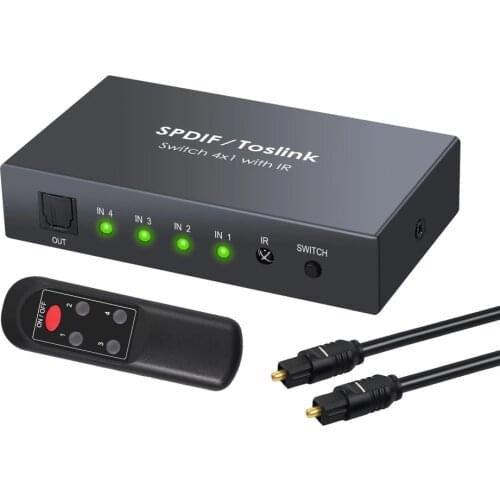 Konsen 4x1 SPDIF Toslink Switch Digital Optical Audio Switcher 4x1 SPDIF Toslink Switch Box With Remote Control Supports PCM2.0