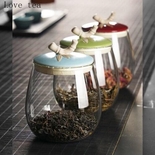 Tea Caddy Transparent Glass Cup Chinese Style Sealed Storage Moisture-proof Tea Caddy Household Container Packaging Box