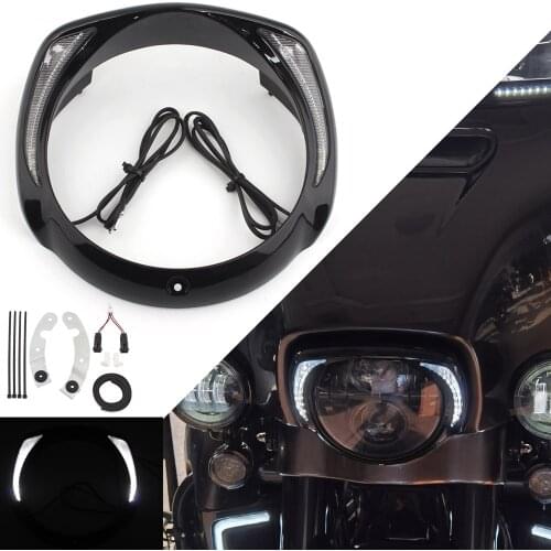 Motorcycle LED Headlight Visor Cover DRL Trim Ring Bezel For Harley Touring Electra Street Glide Ultra Limited 2014-Up